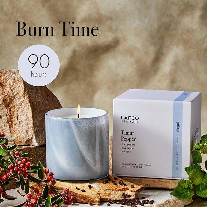 LAFCO New York Signature Candle, Timur Pepper - 15.5 oz - 90-Hour Burn Time - Reusable, Hand Blown Glass Vessel - Made in The USA