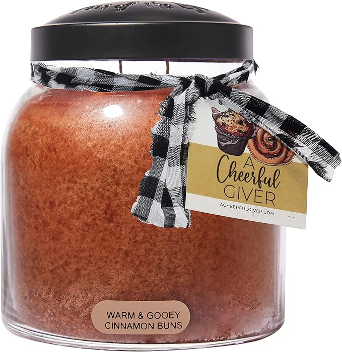 A Cheerful Giver - Warm & Gooey Cinnamon Buns Papa Scented Glass Jar Candle (34oz) with Lid & True to Life Fragrance Made in USA