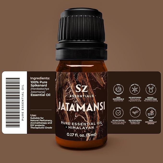 Jatamansi Essential Oil aka Spikenard - 100% Pure & Undiluted - Extracted from Nardostachys Jatamansi - Strong & Powerful Scent with Earthy Overtones - Therapeutic Grade - 0.17oz