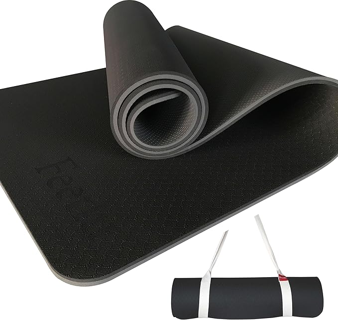 Feetlu Extra Thick Exercise Yoga Mat with Strap - 2/5 Inch (10MM), Non-Slip Workout Mat for Yoga, Pilates, and Floor Exercises