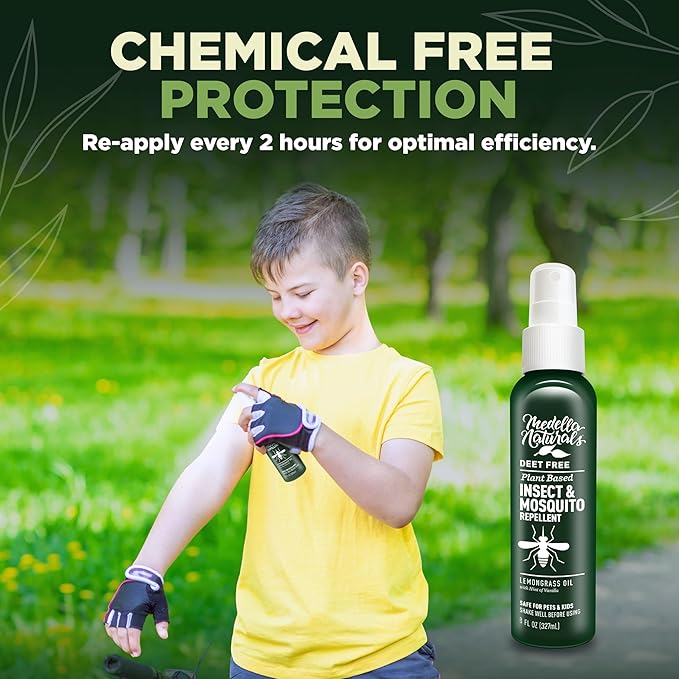Deet-Free Insect & Mosquito Repellent 8oz – Nice Smelling Insect Repellent with Lemongrass Oil Safe for Pets and Kids – Bug Spray Against Mosquitoes, Gnats, Black Flies, No-See-ums, and Other Insect