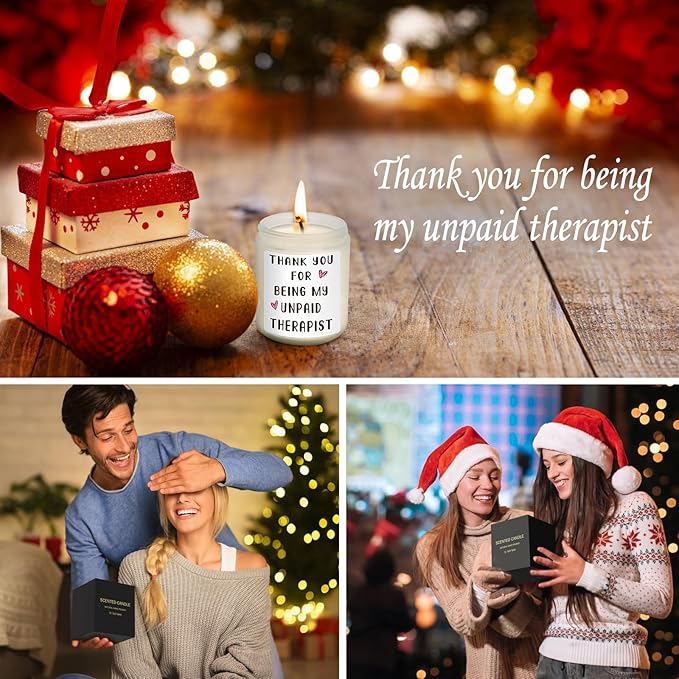 Thank You for Being My unpaid Therapist Lavender Candles for Friends, Christmas and Birthday Gifts, Thank You Gifts for Women, Nurses, Besties, Moms, Sisters - 7 oz