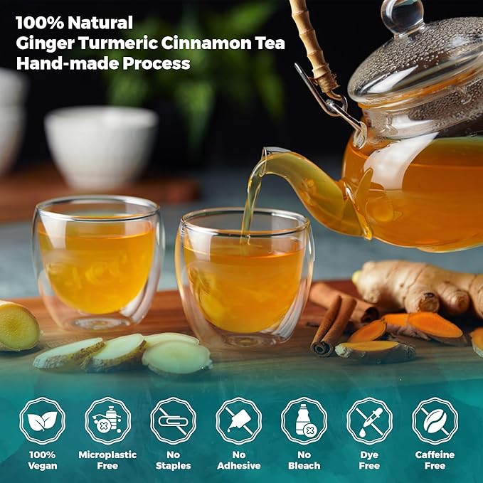 Lavitali, Ginger Turmeric Cinnamon Tea | 60 bags, 100% Pure Herbal Tea | Caffeine-Free, No Sugar, Eco-Friendly Filter Bag | Daily Natural Botanical, Hot or Iced Herbal Infusion
