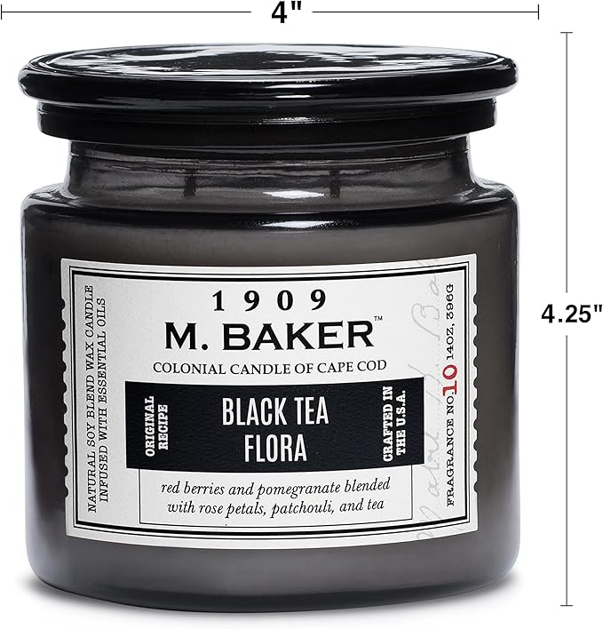 Colonial Candle Black Tea Flora Scented Jar Candle | 2-Wick Natural Soy Blend Wax Candle for Home | Relaxing Aromatherapy Candle Infused with Essential Oils | M. Baker Apothecary Glass Jar Candle