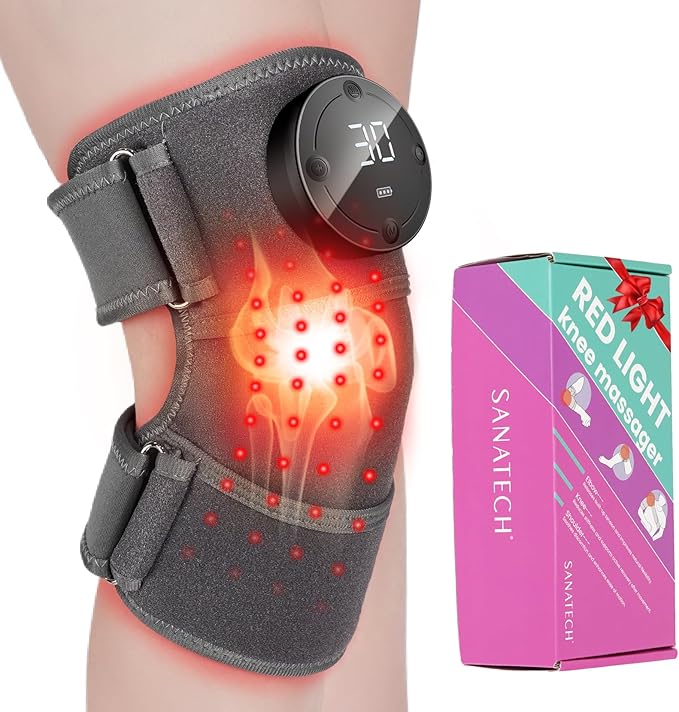 Red Light Therapy Knee Brace with Infrared Heat & Vibration – Cordless Heated Design for Daily Wellness & Relaxation, Gifts for Women Men (Grey)