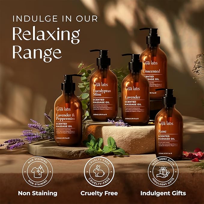 Gya Labs Soothing Massage Oil - 6.76 Fl Oz - Non-Greasy Formula for Sore Muscles, Deep Relaxation & All Skin Types - Suitable for Men & Women