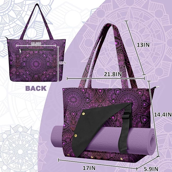 Adalore Women's Yoga Bag with Yoga Mat Carrier - Large Mat Pocket Fitness Tote for Pilates, Gym, Travel, Office & Beach