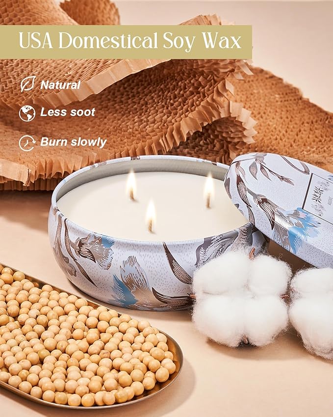 M&SENSE Happy Gardenia Scented Candles Large 3 Wick Soy Tin Candle, Over 40 Hour Burning Time, 100% Natural Vegan Wax Relaxing Aromatherapy Aesthetic Candle Gift for Women Men