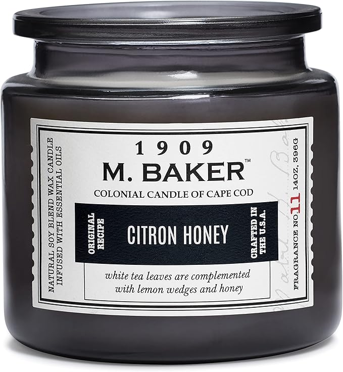 Colonial Candle Citron Honey Scented Jar Candle | 2-Wick Natural Soy Blend Wax Candle for Home | Relaxing Aromatherapy Candle Infused with Essential Oils | M. Baker Apothecary Glass Jar Candle