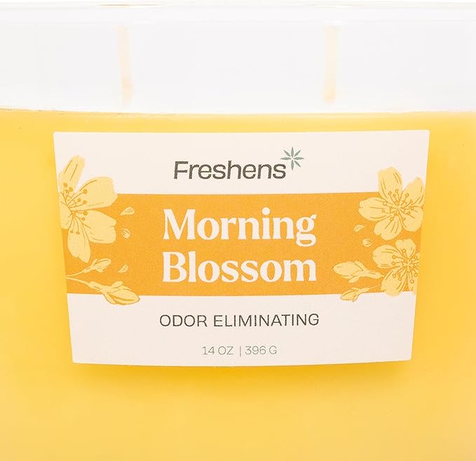 Carolina Freshens Morning Blossom Odor Eliminating Highly Fragranced Candle for Home Scented, Eliminates 90% of Pet, Smoke, Food and Other Smells Quickly, 2 Wick, 14 oz - Made in The USA