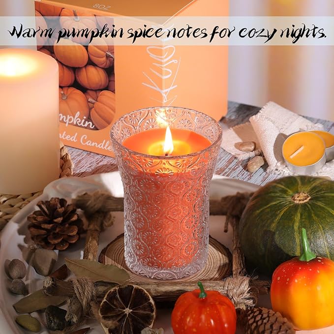 Pumpkin Spice Scented Candle, Galentines Valentines Mother's Day Soy Jar Candles Gift for Men Women,8 OZ Aromatherapy Orange Candles for Home Decor