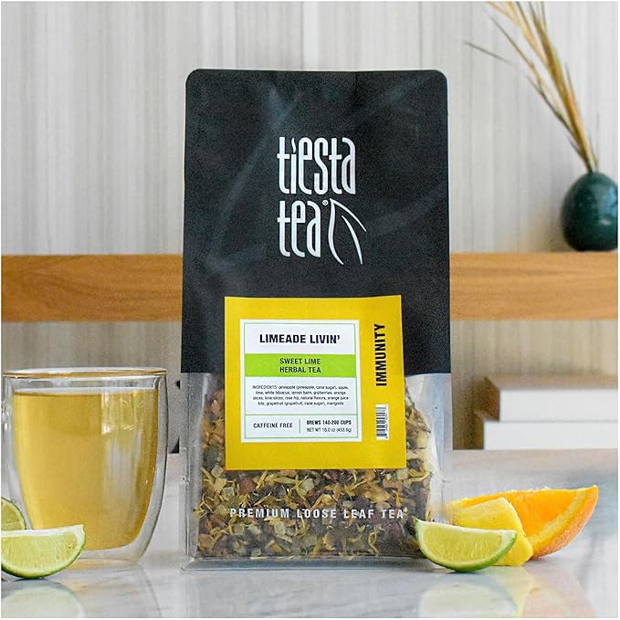Tiesta Tea - Limeade Livin, Loose Leaf, Sweet Lime Herbal Tea, Premium Non-Caffeinated Blend, Make Hot or Iced, Brews Up to 200 Cups, 16 oz Resealable Bulk Pouch