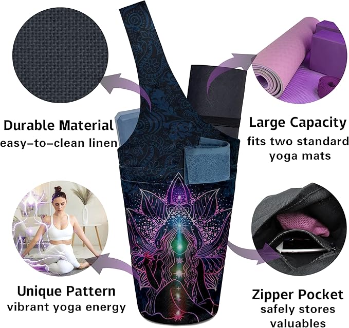 saniwu Yoga Mat Bag Carrier for Women with Side Large Pocket Durable Linen Workout Gym Travel Storage Pilates Mats