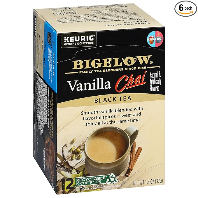 Bigelow Vanilla Chai Keurig K-Cup Pods Black Tea, Caffeinated, 12 Count (Pack of 6), 72 Total K-Cup Pods