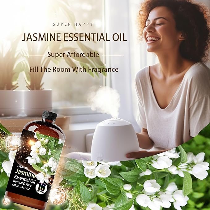 Jasmine Essential Oil, Jasmine Oil 16 Fl Oz 480 ML for Diffuser Humidifier Yoga Cleaning DIY Candle Soap Making Perfume Gift for Women Essential Oils