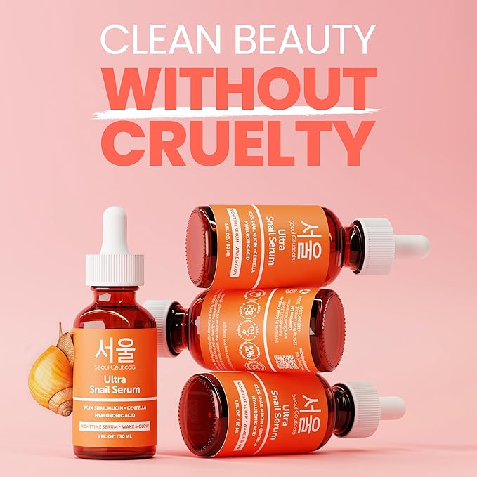 SeoulCeuticals Korean Skin Care 97.5% Snail Mucin Serum – K Beauty Skincare Anti Wrinkle Cica Night Serum Hyaluronic Acid for Face 1oz