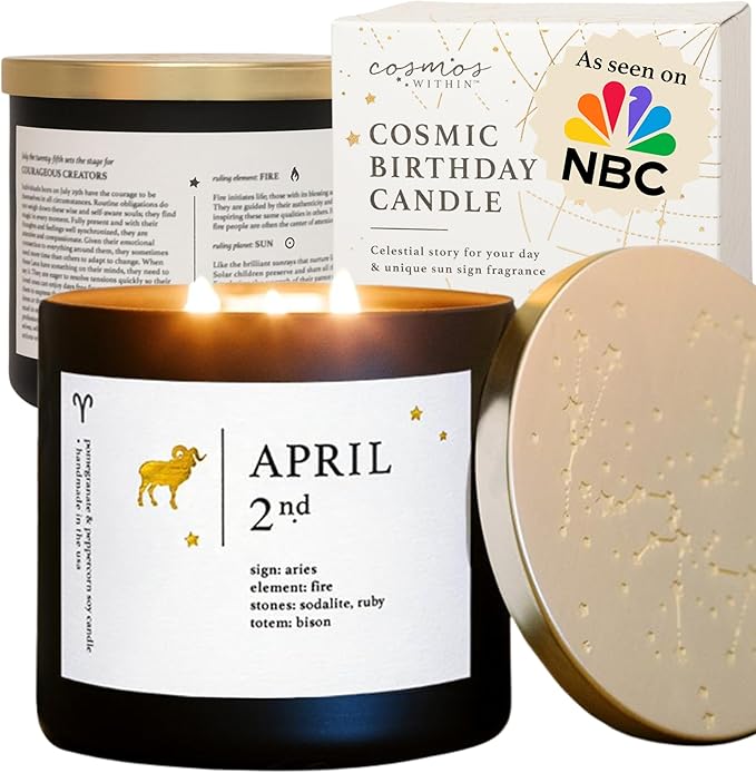 April 2nd Personalized Zodiac Candle | Inspirational Astrology Reading and Daily Affirmation for Your Birthdate | Handmade Aries Candles | Astrology Birthday Gifts for Women