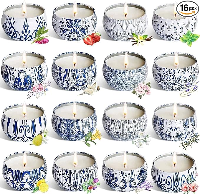Set of 16 Pack Scented Candle Gifts Travel Tin Jar Candles for Home 2.5 OZ Scented Candles for Mom for Christmas, Birthday, Thanksgiving, Mother's Day.