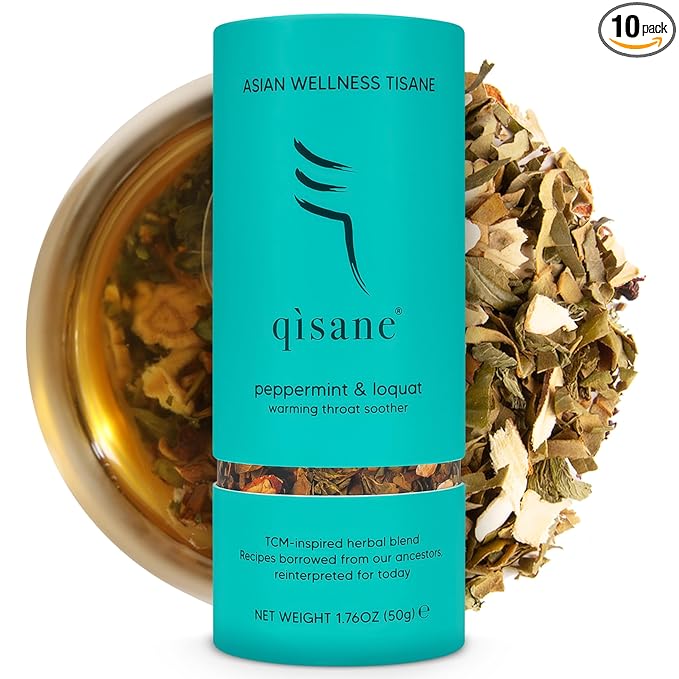 qìsane Organic Peppermint Tea Bags with Loquat Leaves - Whole Organic Peppermint Leaves, Loquat, Ginger & Balloon Flower Roots - Herbal Tea for Cough Support & Easy Breathing - 10 sachets (~30 cups)