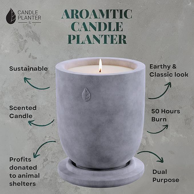 Matani Concrete Cement Candle Planter - Aromatherapy Soy, Dual Purpose Jar - Grey Lavender