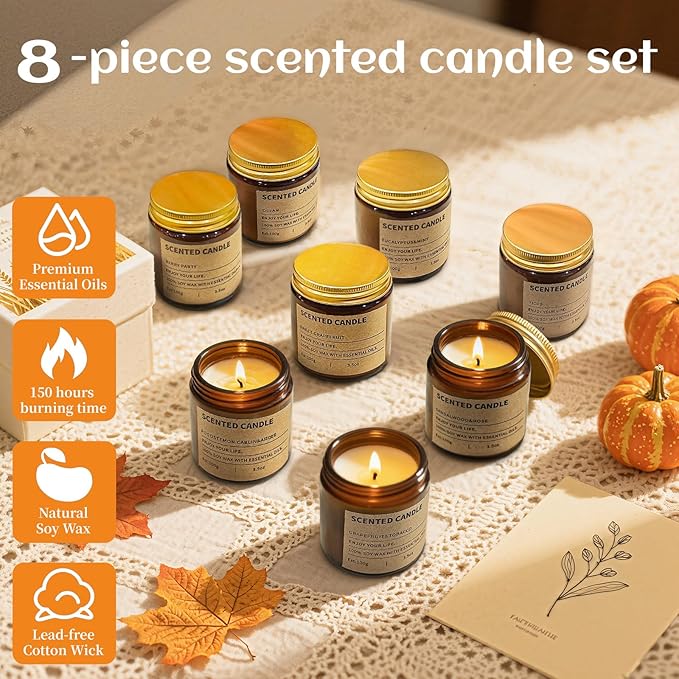 8 Pack Scented Candles Gift Set,Candle Gift for Women, Candle for Home Scented，Perfect Candles Gifts Set for Women, Mum Gifts, Birthdays, Weddings, Christmas, Yoga, Bath