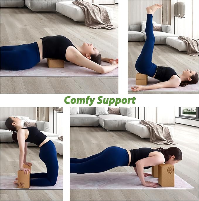 Cork Yoga Blocks 2 Pack Set, Natural Cork Soft Non-Slip Yoga Blocks, High Density & Eco Friendly Yoga Accessories for Women| Men, Ideal for Yoga, Pilates, Stretching and Toning