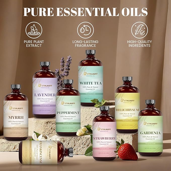 Strawberry Essential Oil (4 fl.oz Bottle + 0.34 fl.oz Roll-On) — Strawberry Oils for Aromatherapy, Diffusers, Humidifiers, Home fragrances, DIY Skincare, Candle, Soap Making, Relaxation, Yoga
