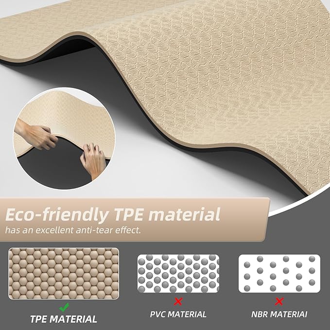 onlyhe Extra Thick 12mm TPE Exercise Yoga Mat with Strap, 1/2 Inch Non-slip Workout Mat for gymnastics, Pilates, Home, Workout, Gym Floor Fitness