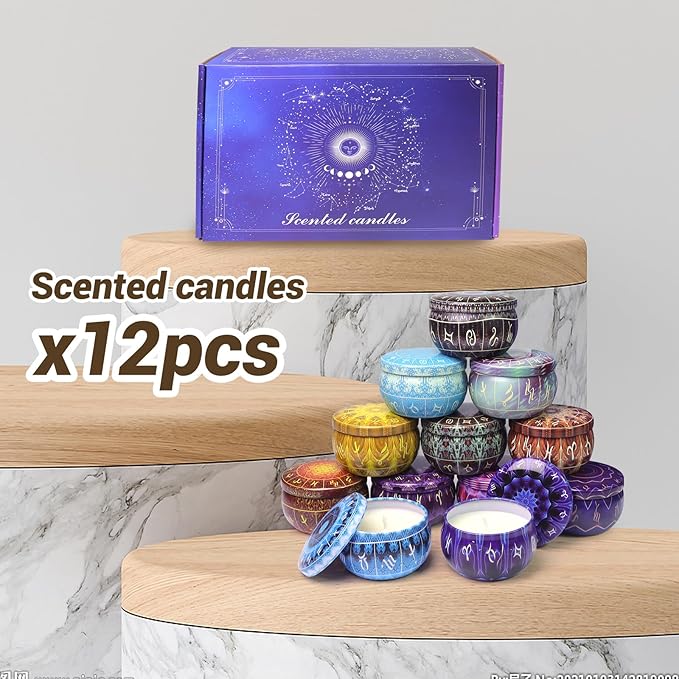12 Constellation Scented Candles Gift Sets | Soy Wax Travel Tins Candles with Essential Oils |12 Scents Aromatherapy Relaxation Jar Candles for Home | Birthday, Candle Gift Sets for Women/Men