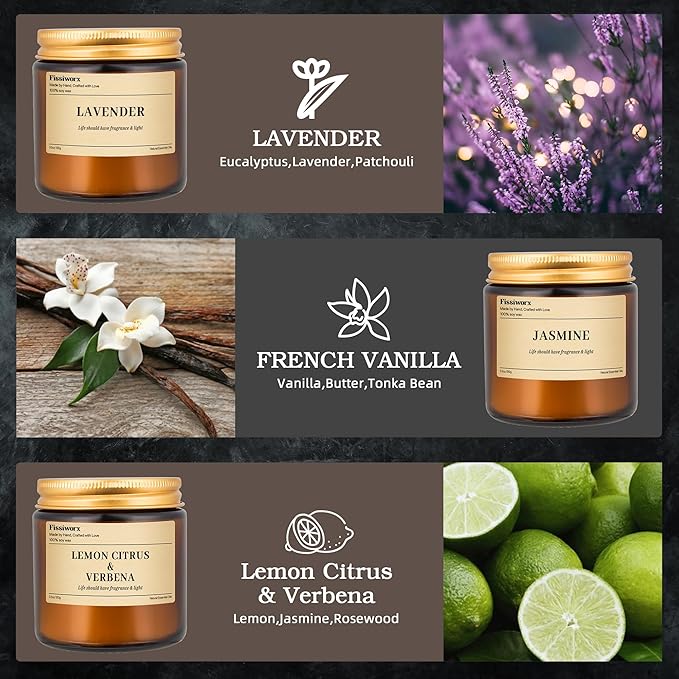 9 Pack Soy Candles for Home Scented |（Lavender/Jasmine/Lemon ） Long-Lasting 270 Hours, Natural Scented Candles Gift for Women & Men, Birthday, Mother’s Day, Christmas, Thanksgiving