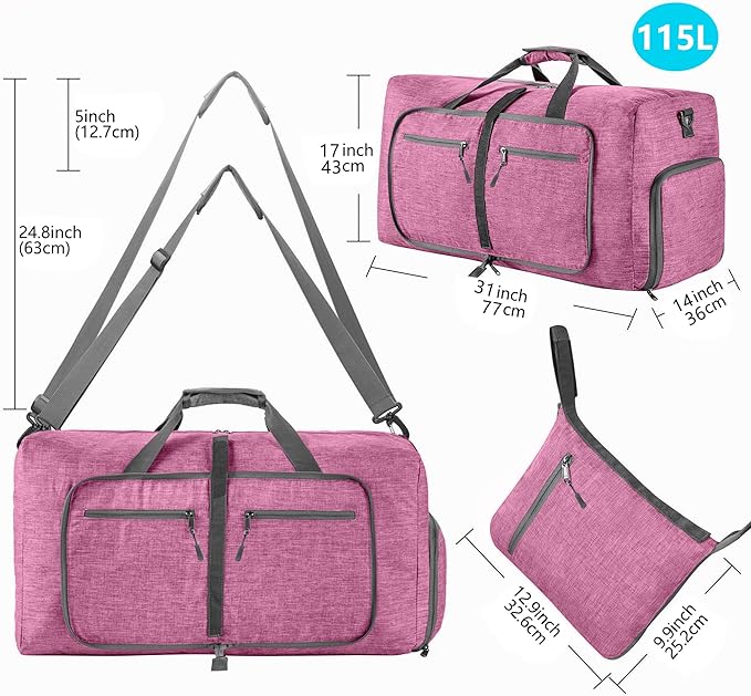 Vomgomfom 65L/85L/115L Foldable Travel Duffle Bag, Lightweight Checked Luggage with Shoe Compartment, Water-Resistant Weekender Overnight Bag for Men & Women