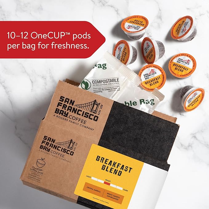 San Francisco Bay Compostable Coffee Pods - Breakfast Blend (80 Ct) K Cup Compatible including Keurig 2.0, Medium Roast