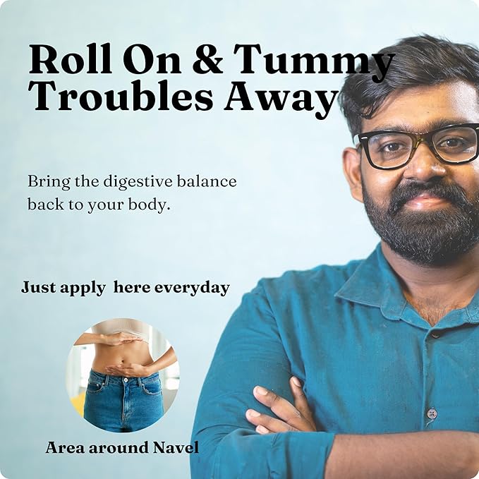 Praana Tummy Roll-On, Helps Ease Discomfort from Bloating, Acidity, Indigestion, Constipation, Blend of Hing, Fennel, Castor Oil (Nabhi Oi) & No Ranitidine, Hing Roll-On