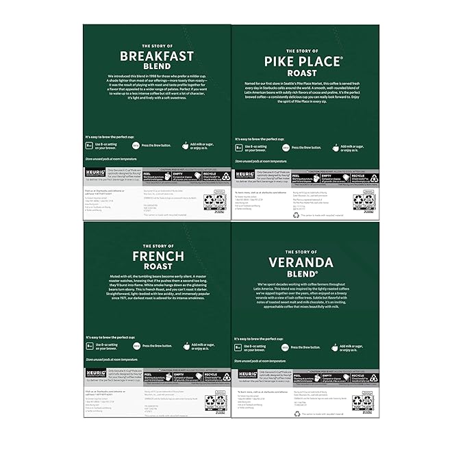 Starbucks K-Cup Coffee Pods, Starbucks Blonde, Medium and Dark Roast Hot or Iced Coffee, Variety Pack, 96 Keurig Pods