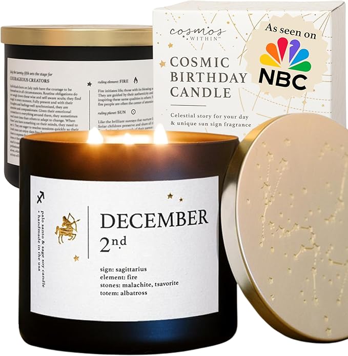 December 2nd Personalized Zodiac Candle | Inspirational Astrology Reading and Daily Affirmation for Your Birthdate | Handmade Sagittarius Candles | Astrology Birthday Gifts for Women