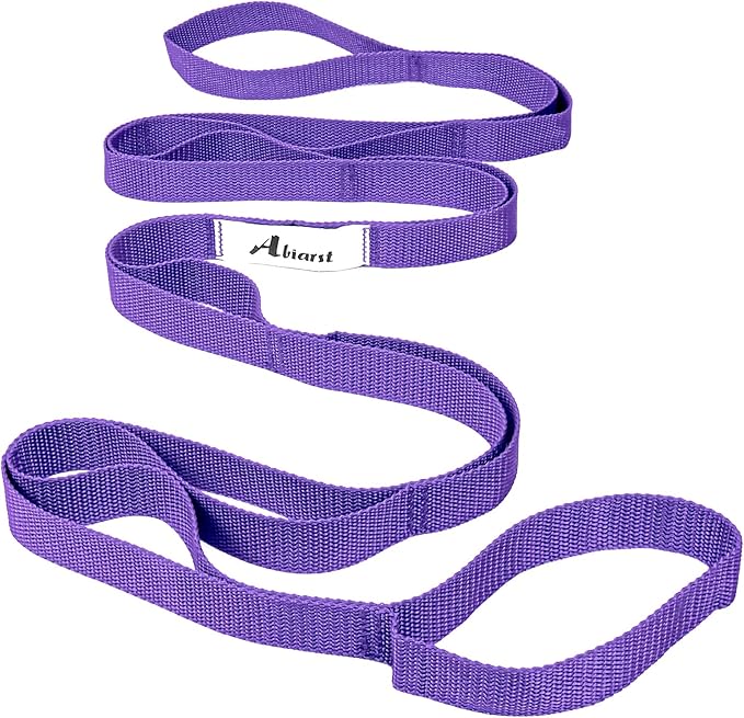 Abiarst Stretching Strap Yoga Straps for Physical Therapy, 10 Loops Non-Elastic Stretch Band for Pilates, Flexibility, Exercise and Gymnastics