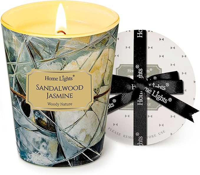 HomeLights Soy Wax Candles for Home Scented, 1-Wick Candles in Sandalwood Jasmine Scented, Industrial Chic Aromatherapy Candles Gift for Parties, Relaxing, 6.7oz