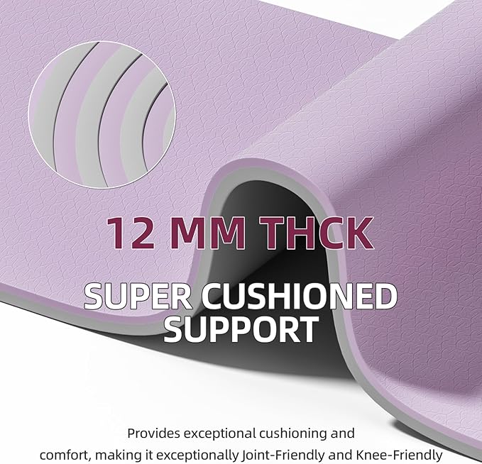 onlyhe Extra Thick 12mm TPE Exercise Yoga Mat with Strap, 1/2 Inch Non-slip Workout Mat for gymnastics, Pilates, Home, Workout, Gym Floor Fitness
