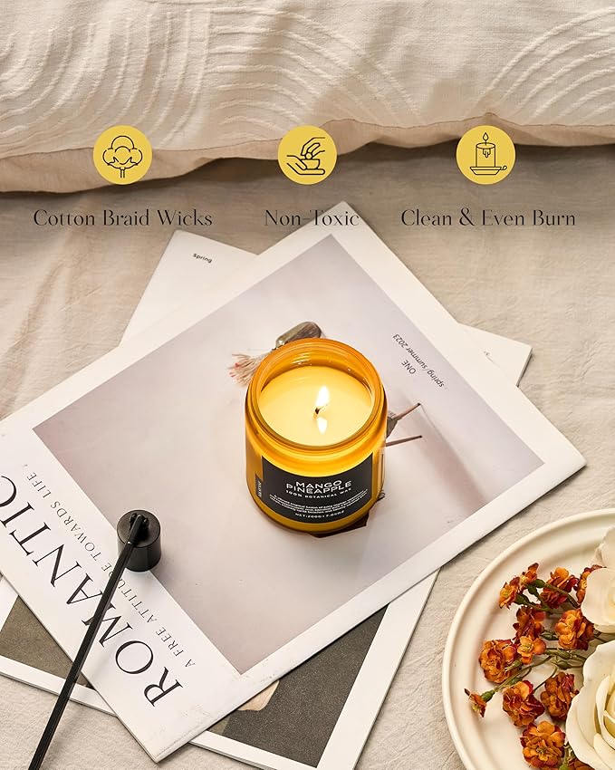 M&SENSE Mango Pineapple Tropical Scented Candle, 7.05oz Non Toxic Natural Soy Wax 50 Hours Long Lasting Burn Fruit Scent Summer Gifts for Housewarming, 2 Wick Aromatherapy Candle for Women Men