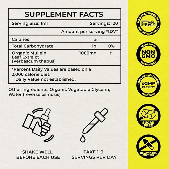 Inhale Mullein Drops for Lungs – Mullein Leaf Extract for Lung Detox, Immune Health, Mucus Relief- Made in USA - Lung Cleanse & Respiratory Support – Natural Supplement for Throat – 4oz
