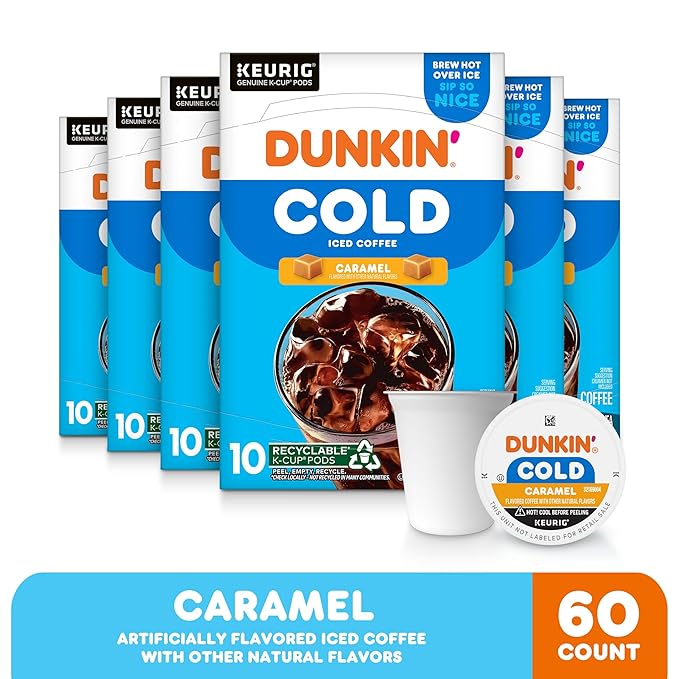Dunkin' Cold Caramel Flavored Coffee, 60 Keurig K-Cup Pods