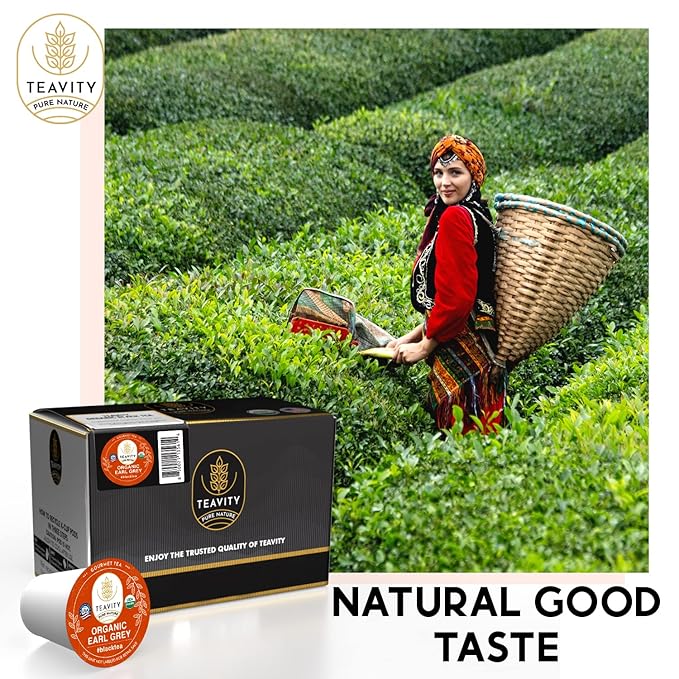 Organic Earl Grey Tea Pods for Keurig - Caffeinated Unsweet Black Tea for K Cup Brewing by Teavity (36 Tea Pods)