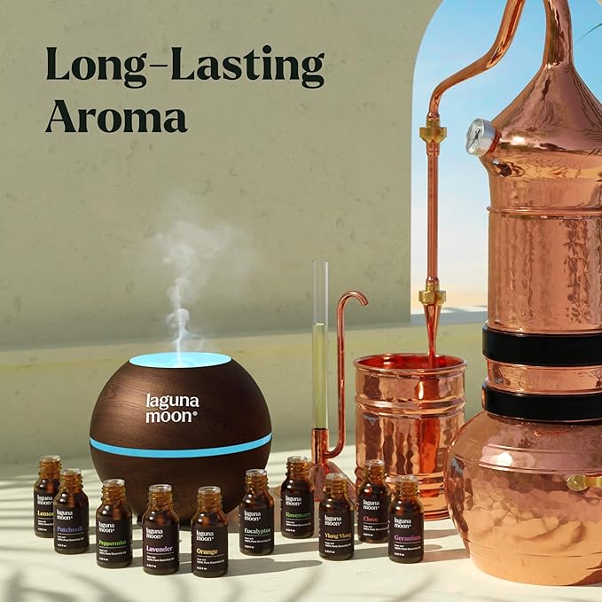 Lagunamoon Essential Oils Set, Top 20 Gift Set Oils for Diffusers, Humidifiers, Aromatherapy, Candle Making Scents, Cars & Home Products, Peppermint, Tea Tree, Lavender, Eucalyptus, Lemongrass (10mL)