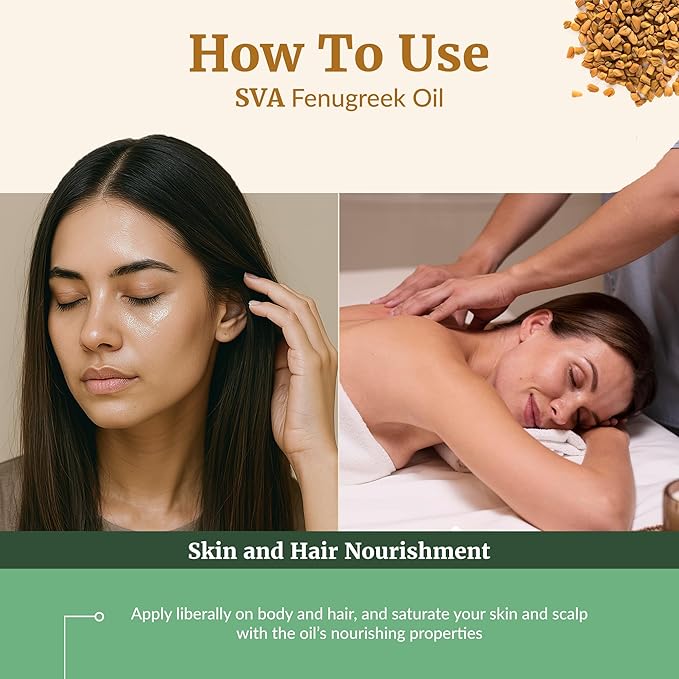 SVA Fenugreek Oil 4oz (118ml) Premium Carrier Oil with Dropper for Hair Care, Hair Oiling, Scalp Massage & Skin Care
