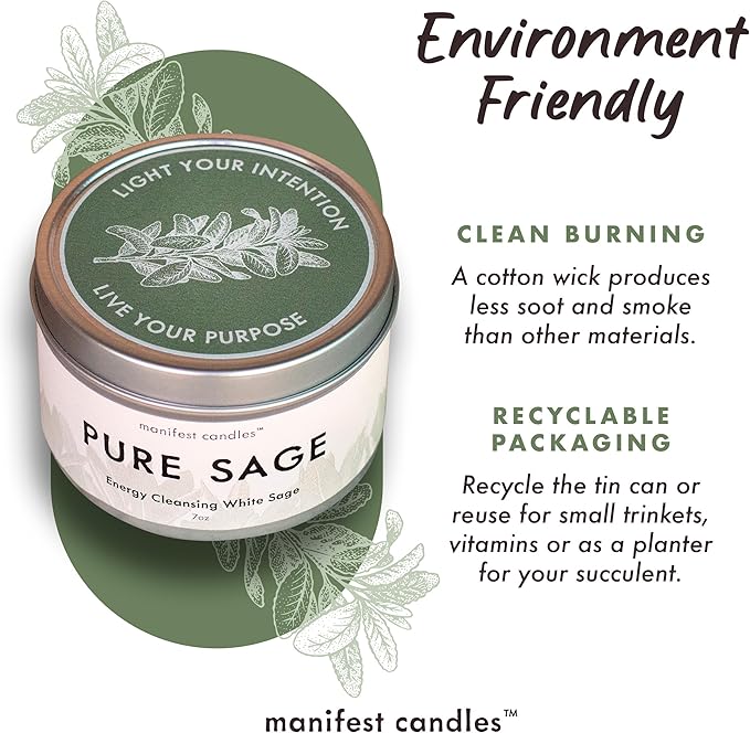 White Sage Candles for Cleansing House Negative Energy, 45 Hour Burn, Pure Sage Smudge Candle, Positive Energy Meditation Candle, Aromatherapy Candle, Spiritual Gifts, Healing Sage