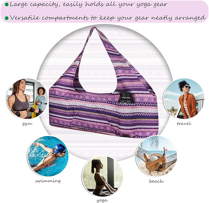 jswuffx Large Yoga Mat Bag Yoga Bags and Carriers Fits All You Stuff Yoga Tote Bag with Yoga Mat Strap, Elastic Pockets and Zipper Pockets