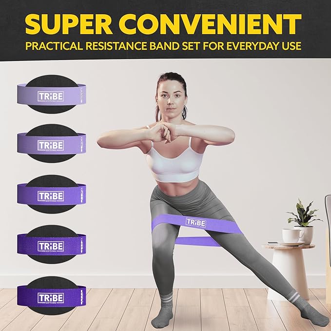 Tribe Lifting Fabric Resistance Bands for Glutes & Legs | 5 Fabric Workout Bands Set | Thick Booty Bands for Squats, Lunges, Hip Training, Physical Therapy & Home Workouts