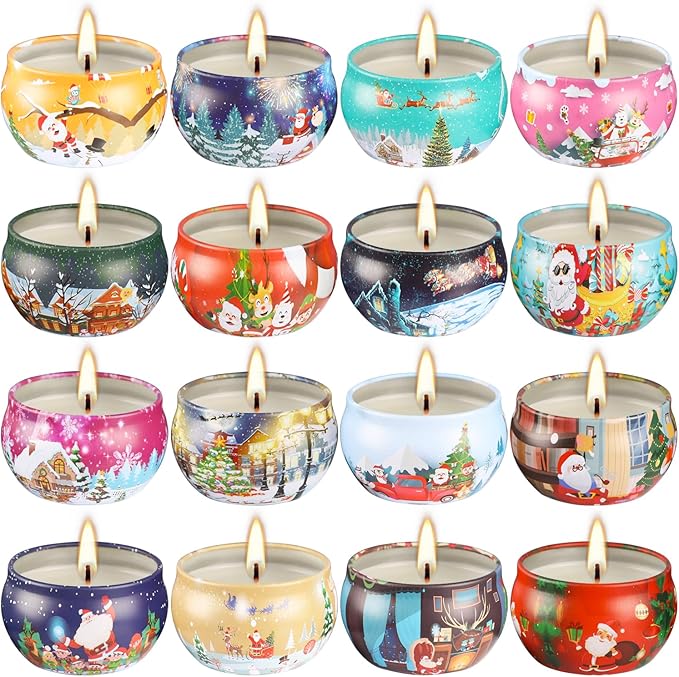 16PCS Scented Candles Christmas Gift Set, Natural Soy Wax 2.5oz Candles for Christmas Gift, 16 fragrances Flavor