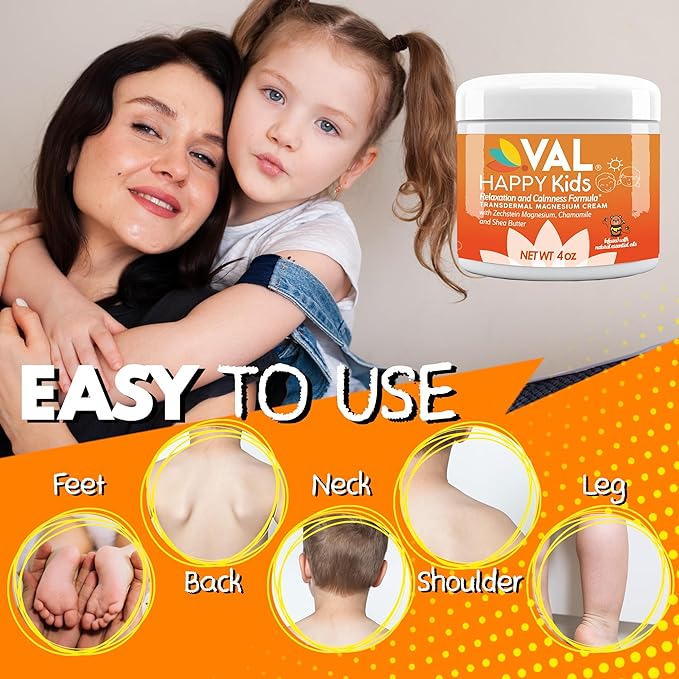 VAL Magnesium Cream for Kids | Relaxation for Daytime & Bedtime Routine | Gentle Zechstein Magnesium Chloride | Calm & Mood Support | with Chamomile, Shea Butter & Essential Oils | USA Made | 4oz
