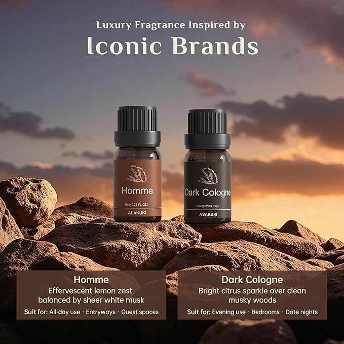 ASAKUKI Essential Oils Set – 6×10ml Cologne-Inspired Unisex Fragrance Oils for Diffusers – Elegant, Clean, and Confident Scents Loved by Women and Men-Holiday & Christmas Gift Choice